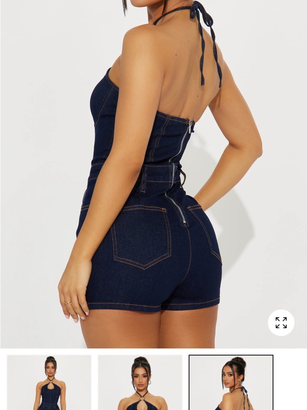 Denim Halter Romper in Dark Blue - Picture 2 of 3